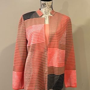 Misook Abstract Stripe Mandarin Collar Jacket